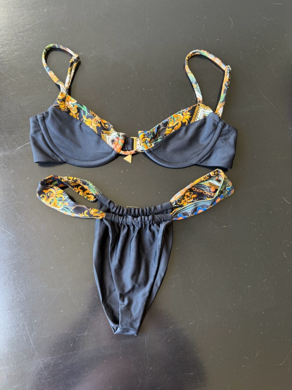 Black FAE Bikini with Baroque Print Trim